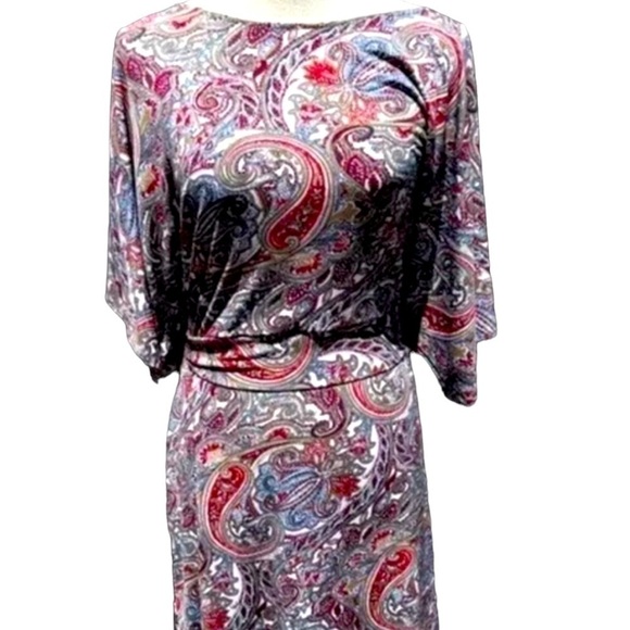 BCBGMaxAzria Dresses & Skirts - BCBGMaxAzria Paisley Print Dolman Sleeve Belted Dress Size Medium